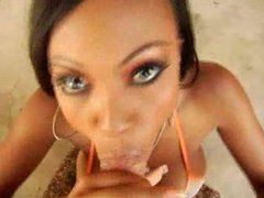 Schwarze Sexgöttin beim Blowjob